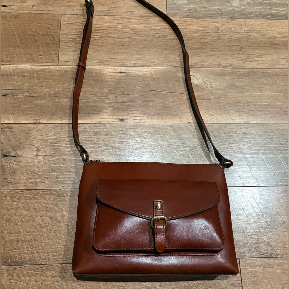 Brown Leather Crossbody Bag with Front Buckle Pocket